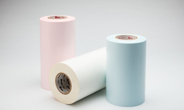 Photo of three rolls of Avery Dennison Fas-Flex flexographic plate mounting tape. This tape is easy to use and reliable.
