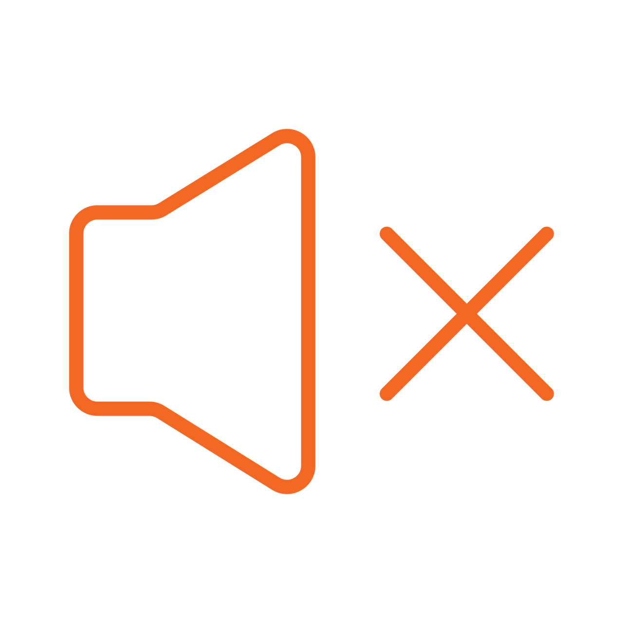 Icon depicting a loudspeaker next to an "X", representing noise/vibration/harshness damping. Icon is orange with a white background. 