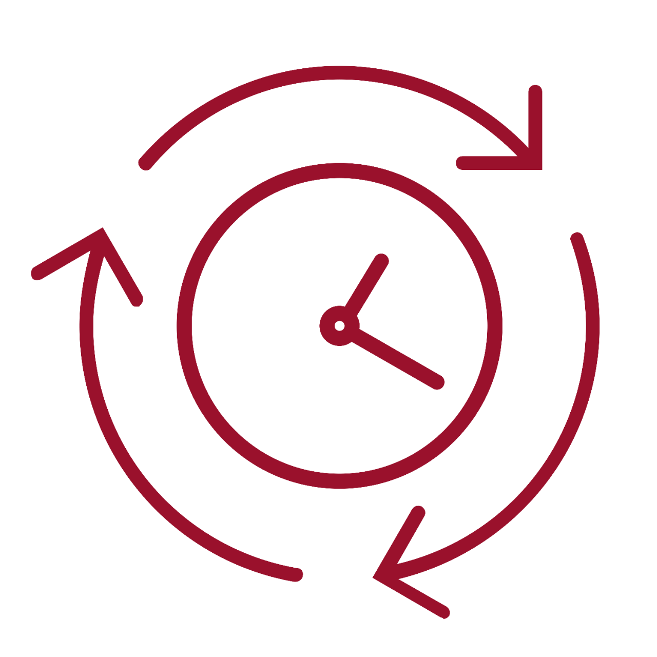 Icon depicting a clock encircled by arrows, representing design optimization. Our tapes help auto manufactuers optimize their designs.