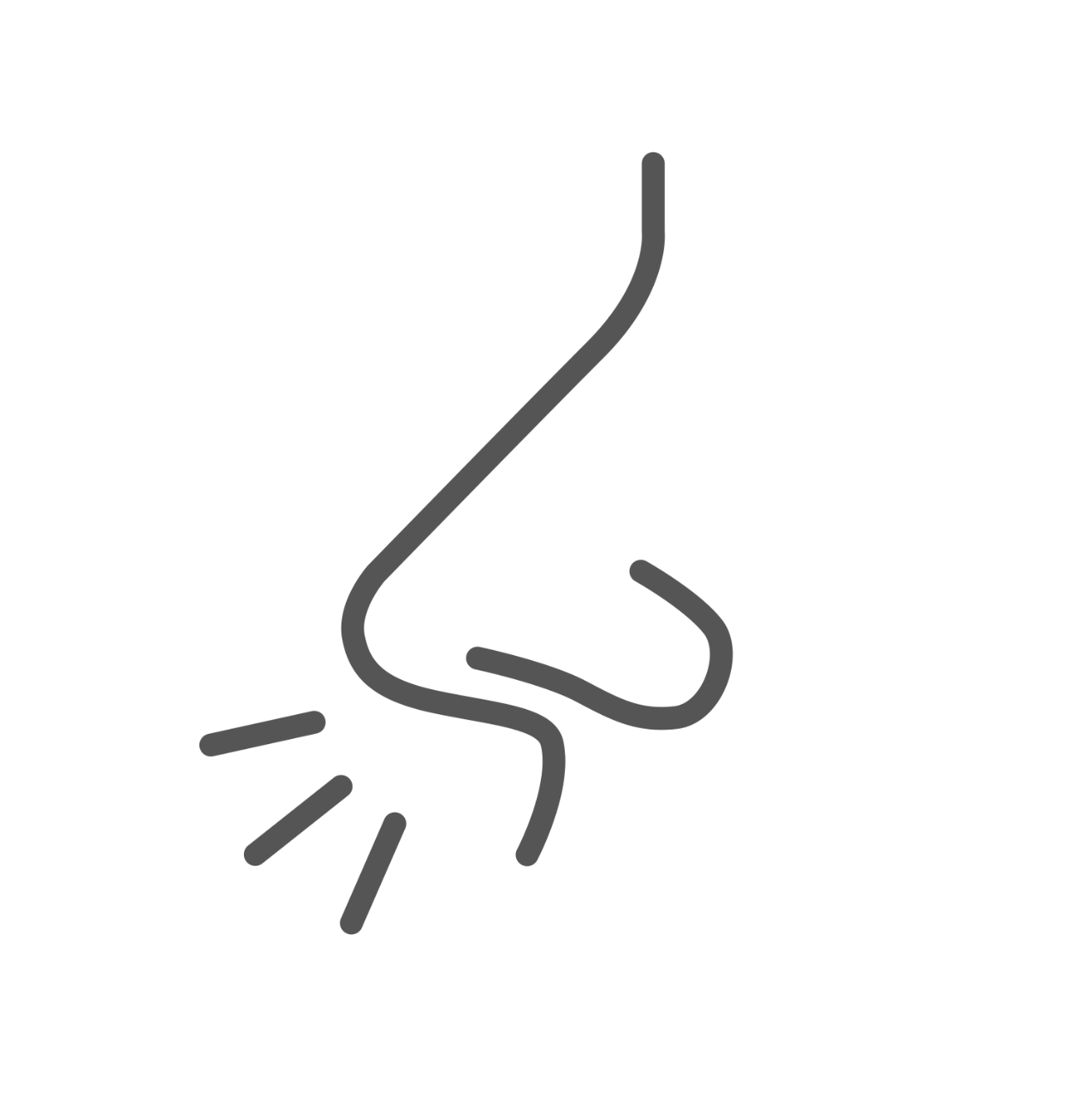 Icon depicting a nose, representing improved air quality and low VOC. The icon is grey against a white background.