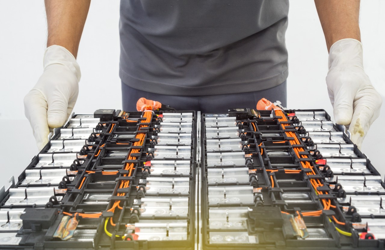 Photo of an EV battery pack. Our EV Battery portfolio helps engineers address thermal runaway, dielectric strength, and more. 