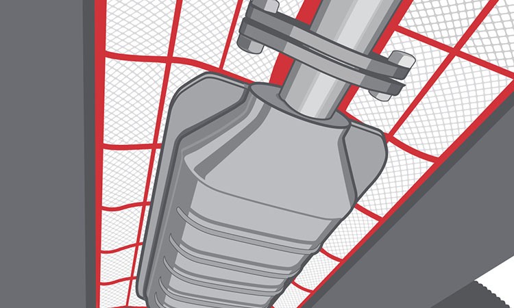 Illustration showing heat shielding material adjacent to an automobile muffler. PSA tapes are a bonding solution for these materials.