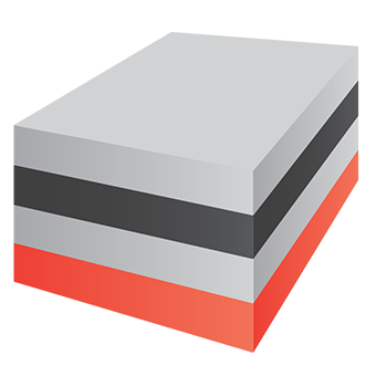 Illustration of the layers of Avery Dennison AFB 6111. The tape has a double-coated foam carrier with multipurpose acrylic adhesive.