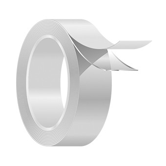 Illustration showing the layers of a roll of transfer tape. FT 1943 features a modified acrylic adhesive and a PP/PE film liner.