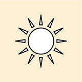 Icon depicting the sun. Avery Dennison FT 2150 acrylic adhesive transfer tape offers excellent resistane to UV light.