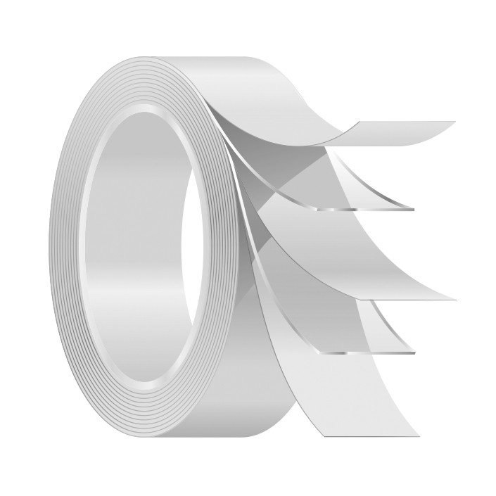 Illustration of the layers of a roll of double-coated tape. FT 9302 is a differential tape, with a silicone and acrylic adhesives. 