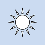 Icon depicting the sun, with rays blazing out of the central orb. HPA 1905  has excellent resistance to ultraviolet light.